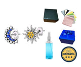 Aretes S925 Ley  Sol Y Luna  Circonita Cubica Azul Y