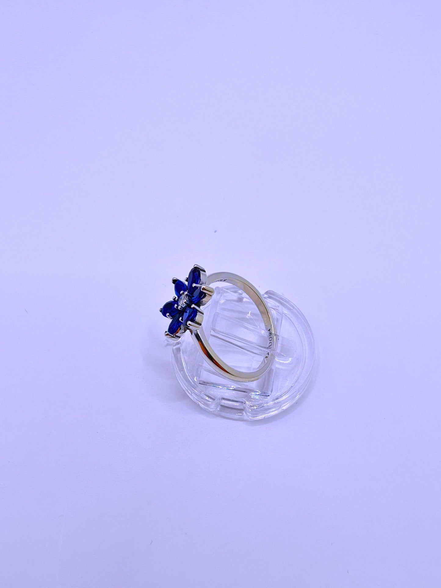 SR0051 - Anillo S925 Ley Flor Circonita Cubica Azul Marino Cerrado Calenbi