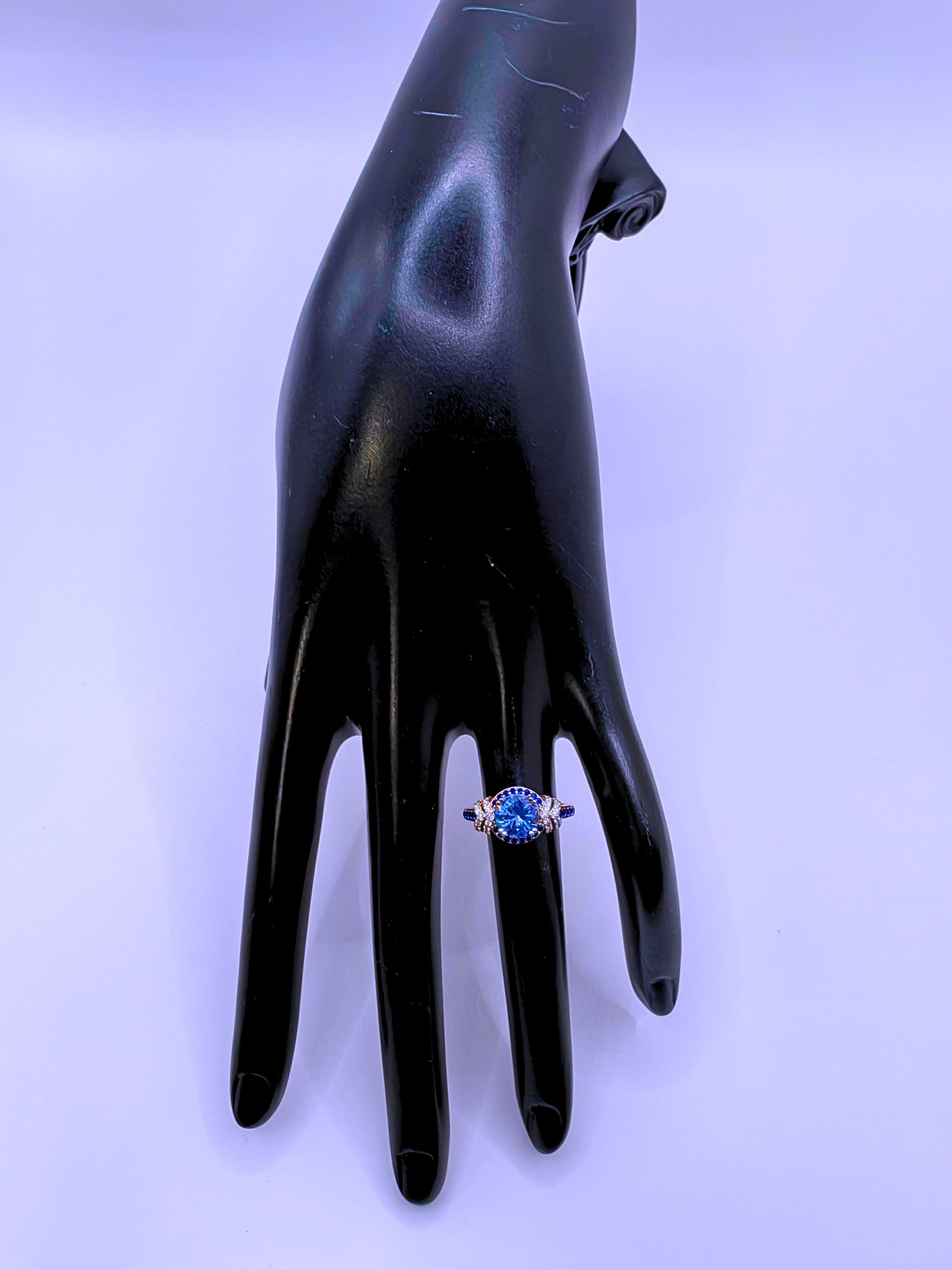 SR0031 - Anillo S925 Esterlina "Boda" Chapa Oro Rosa 12k Circonita Azul Cielo Calenbi Calenbi Joyería