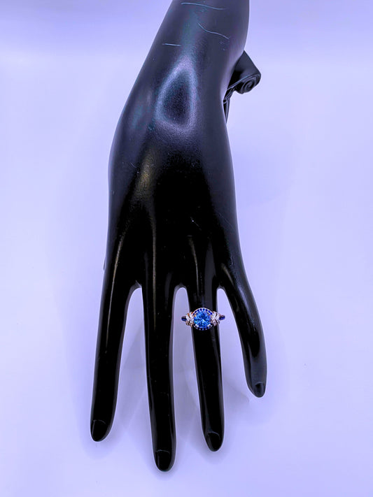 SR0031 - Anillo S925 Esterlina "Boda" Chapa Oro Rosa 12k Circonita Azul Cielo Calenbi Calenbi Joyería