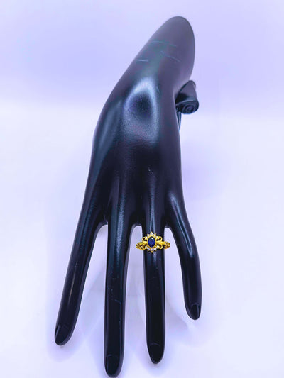 SR0069 - Anillo S925 Ley "Sello Real" Circonita Cubica Azul Marino Chapa Oro Calenbi Joyería