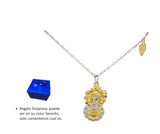 Collar y Anillo S925 Esterlina Girasol Circonita Cubica Blanca Calenbi