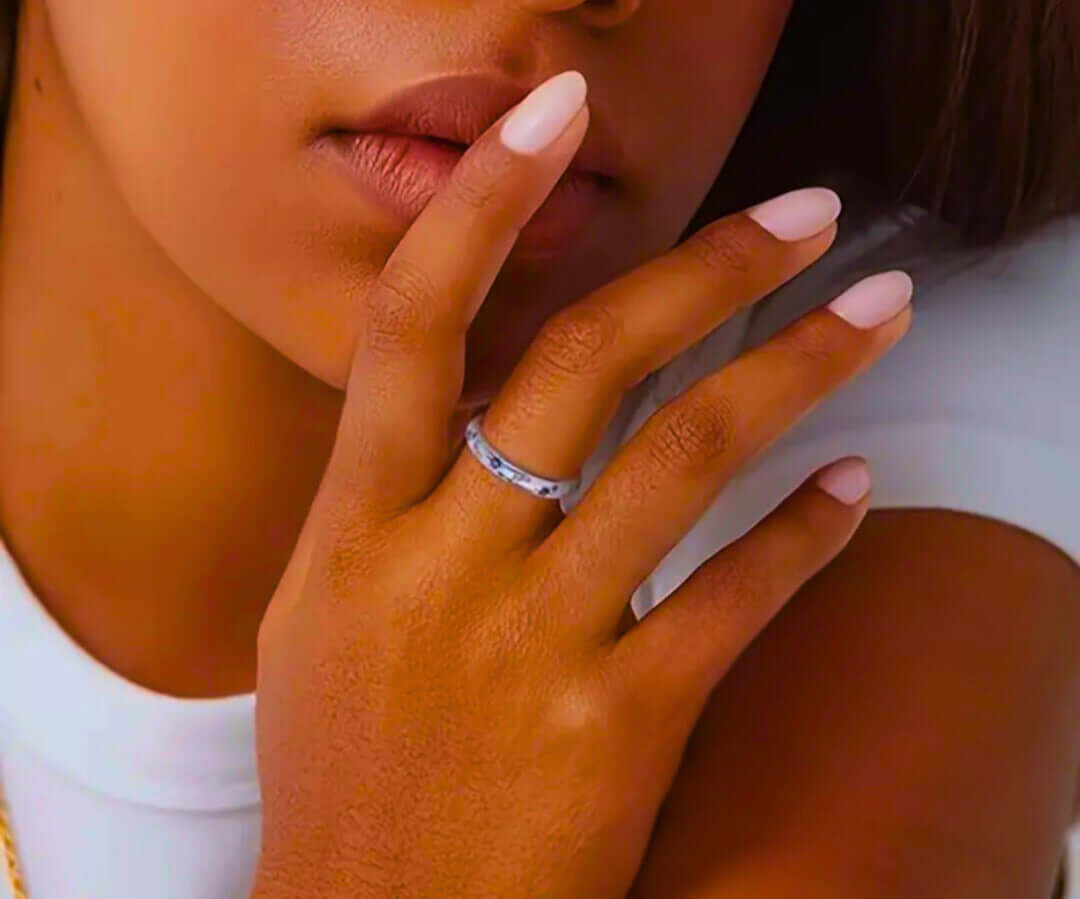 SR0007- Anillo S925 Ley "Sol, Luna y Estrellas" Cerrado Circonita Azul y Blanco Calenbi Calenbi Joyería