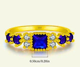 Anillo S925 Ley Circonita Azul y Blanca Chapa Oro 10k