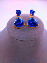 NEB0005 - Pendientes Cobre Gota Circonita Cubica Azul Chapa Oro 10k Calenbi Calenbi Joyería