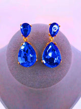 NEB0005 - Pendientes Cobre Gota Circonita Cubica Azul Chapa Oro 10k Calenbi Calenbi Joyería