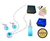 Collar y Aretes S925 Ley Mínimalista Moderno Circonita Azul Cielo Calenbi