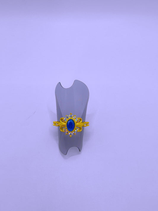 SR0069 - Anillo S925 Ley "Sello Real" Circonita Cubica Azul Marino Chapa Oro