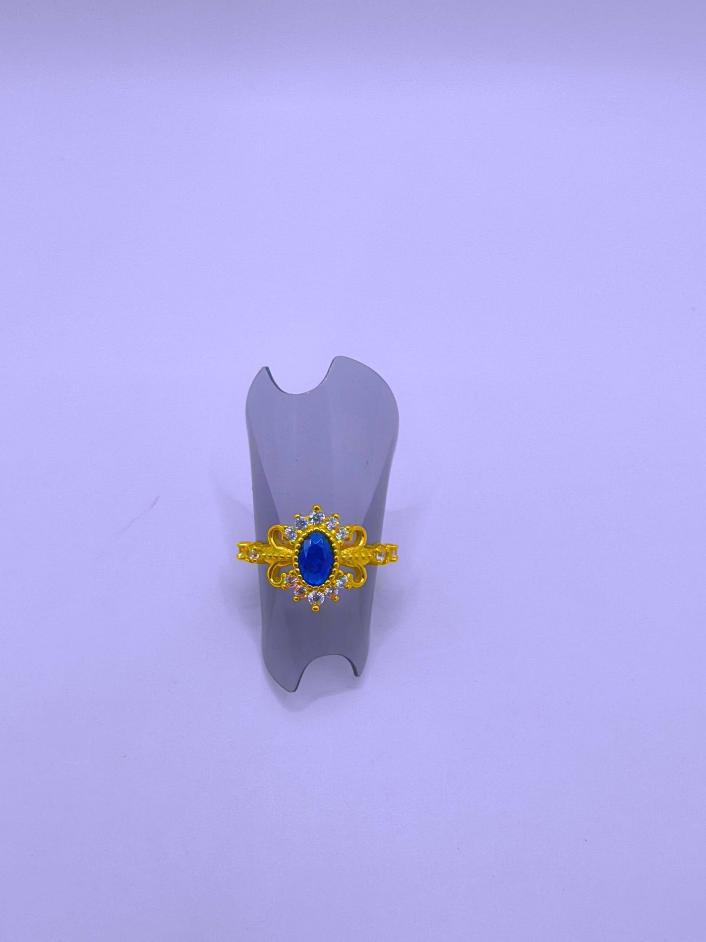 SR0069 - Anillo S925 Ley "Sello Real" Circonita Cubica Azul Marino Chapa Oro Calenbi Joyería