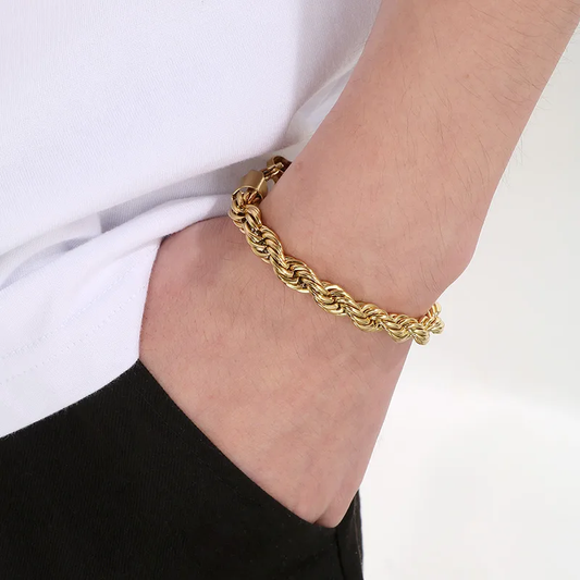 BB0031 - Brazalete Acero Inoxidable Broche Chapa Oro Dorado 10k Unisex Calenbi