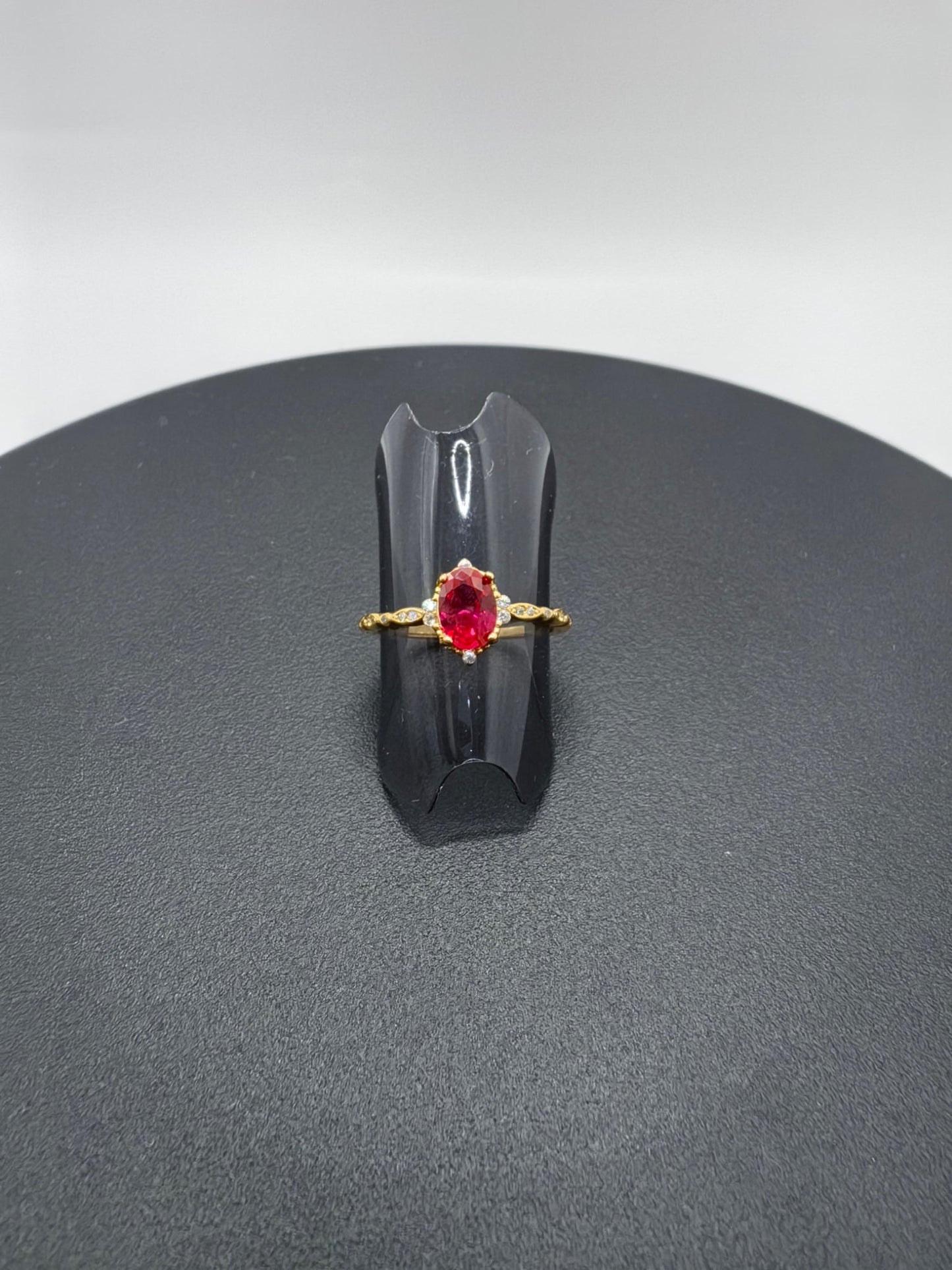 SR0049 - Anillo S925 Esterlina "Compromiso 3" Circonita Cubica RosaRoja Chapa Oro 10k Calenbi