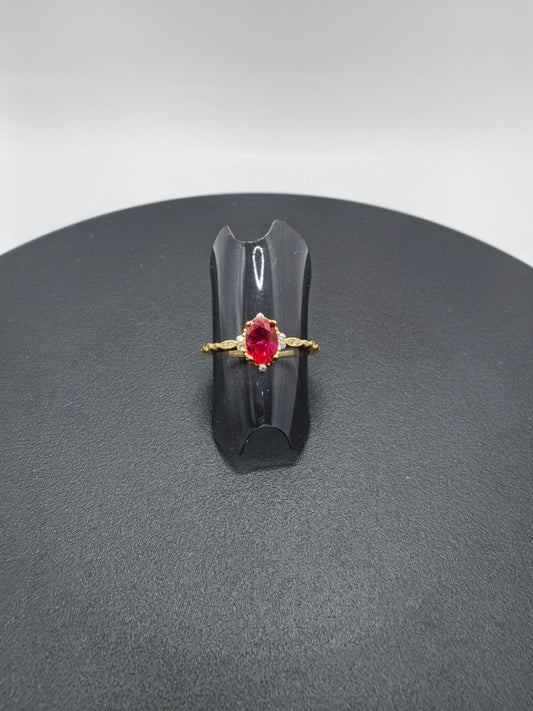 SR0049 - Anillo S925 Esterlina "Compromiso 3" Circonita Cubica RosaRoja Chapa Oro 10k Calenbi