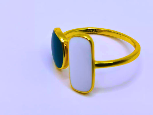 SR0032 - Anillo S925 Ley "Geométrico" Chapa Oro 10K Epoxica Ajustable Calenbi