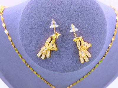 NEB0002 - Collar y Aretes Acero Inoxidable Oso Circonita Cubica Blanca Calenbi Calenbi Joyería