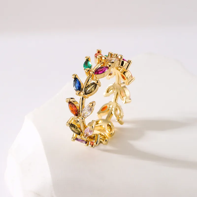 RB0068 - Anillo Cobre Circonita Cubica Colores Ajustable Chapa Oro 10K Calenbi Calenbi Joyería