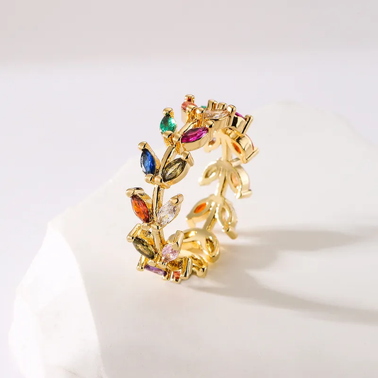 RB0068 - Anillo Cobre Circonita Cubica Colores Ajustable Chapa Oro 10K Calenbi Calenbi Joyería