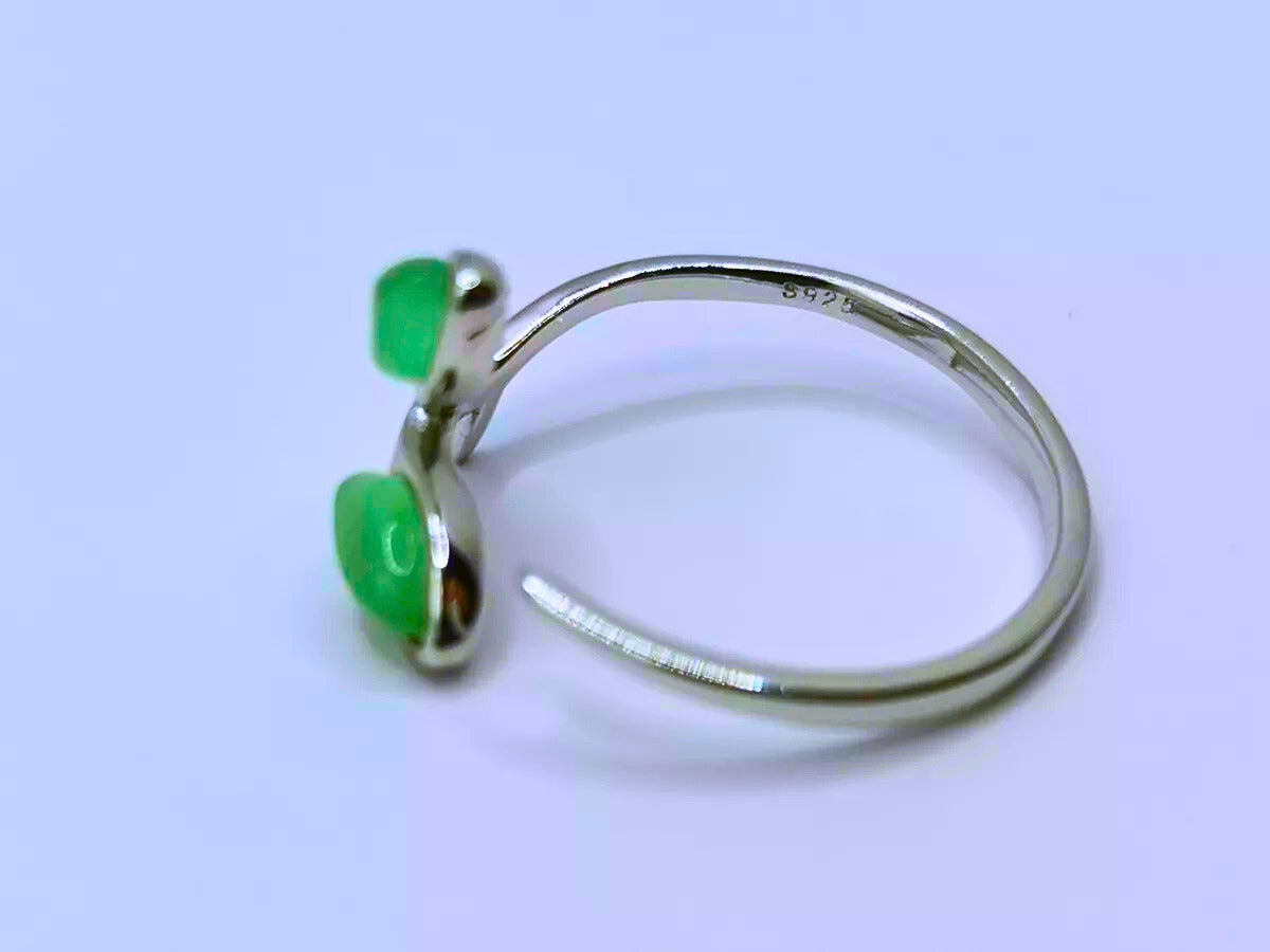SR0003 - Anillo S925 Ley "Retoño Planta" Circonita Imitación Jade Ajustable Calenbi Calenbi Joyería