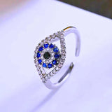 RB0023 - Anillo Acero Inoxidable Circonita Blanco y Azul Chapa Oro 14K Ajustable Calenbi Calenbi Joyería