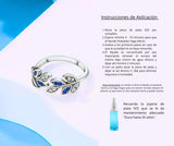 Anillo S925 Ley "Laurel Grande" Circonita Azul y Blanca Ajustable Calenbi