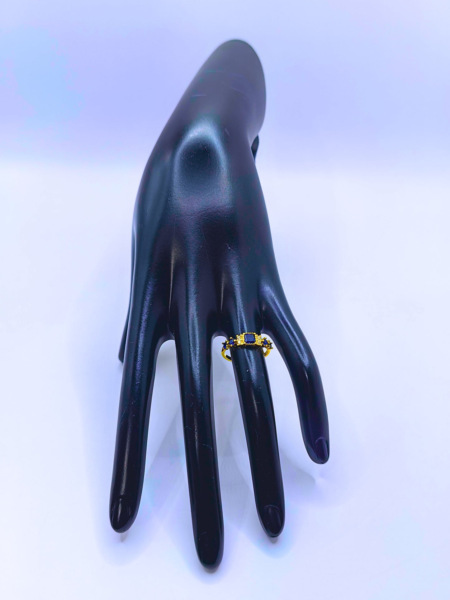 SR0029 - Anillo S925 Ley Circonita Cubica Azul Marino Chapa Oro 12K Cerrado Calenbi