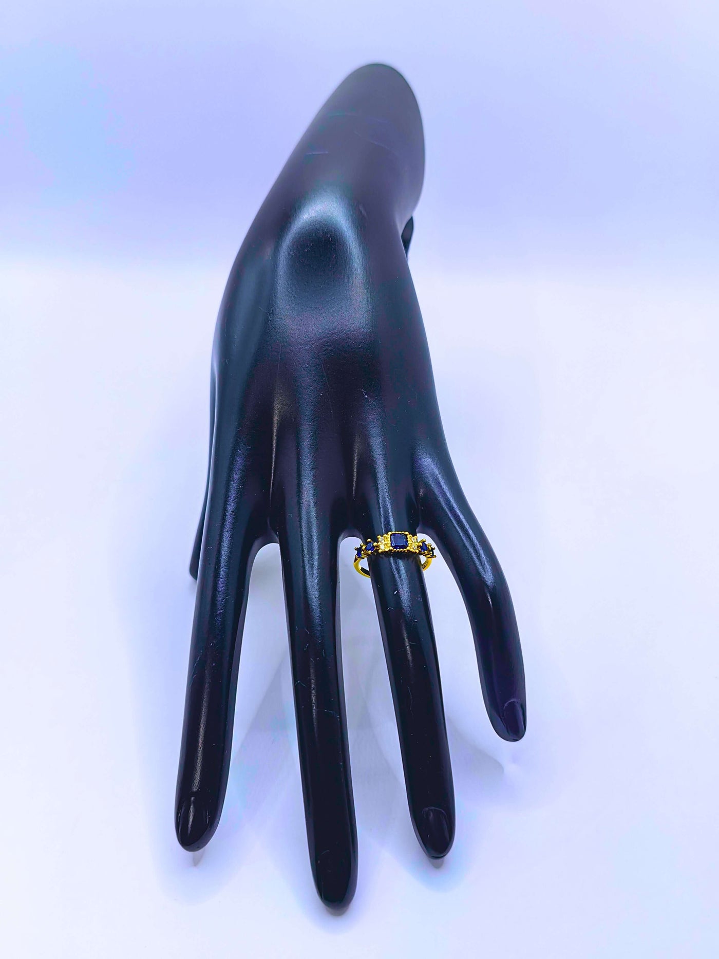 SR0029 - Anillo S925 Ley Circonita Cubica Azul Marino Chapa Oro 12K Cerrado Calenbi Calenbi Joyería