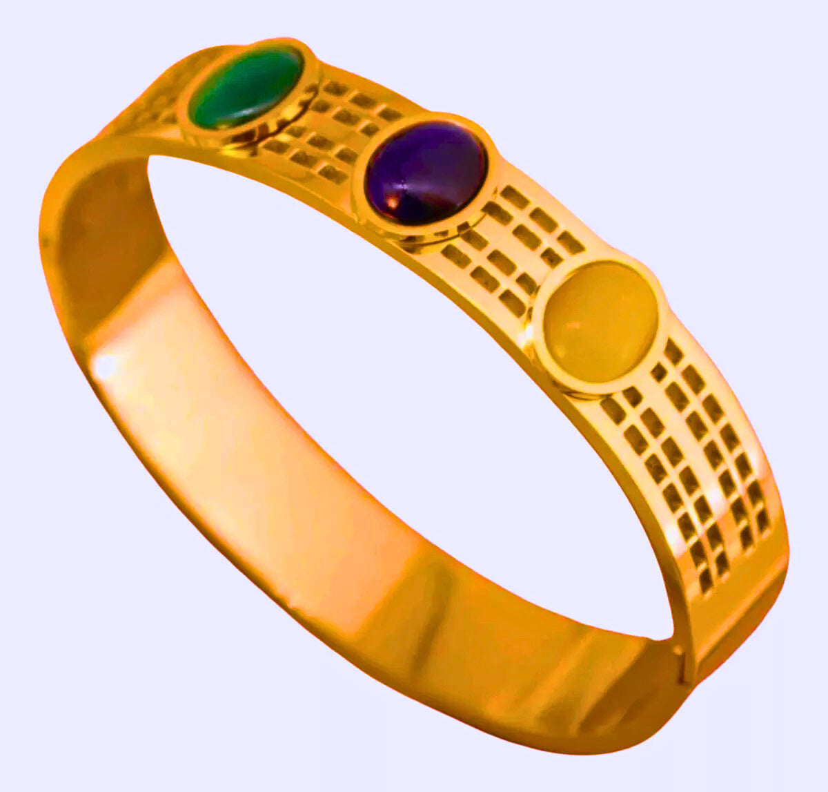 BB001 - Pulsera Acero Inoxidable A Presión Piedras Imitación Chapa Oro 12k Calenbi