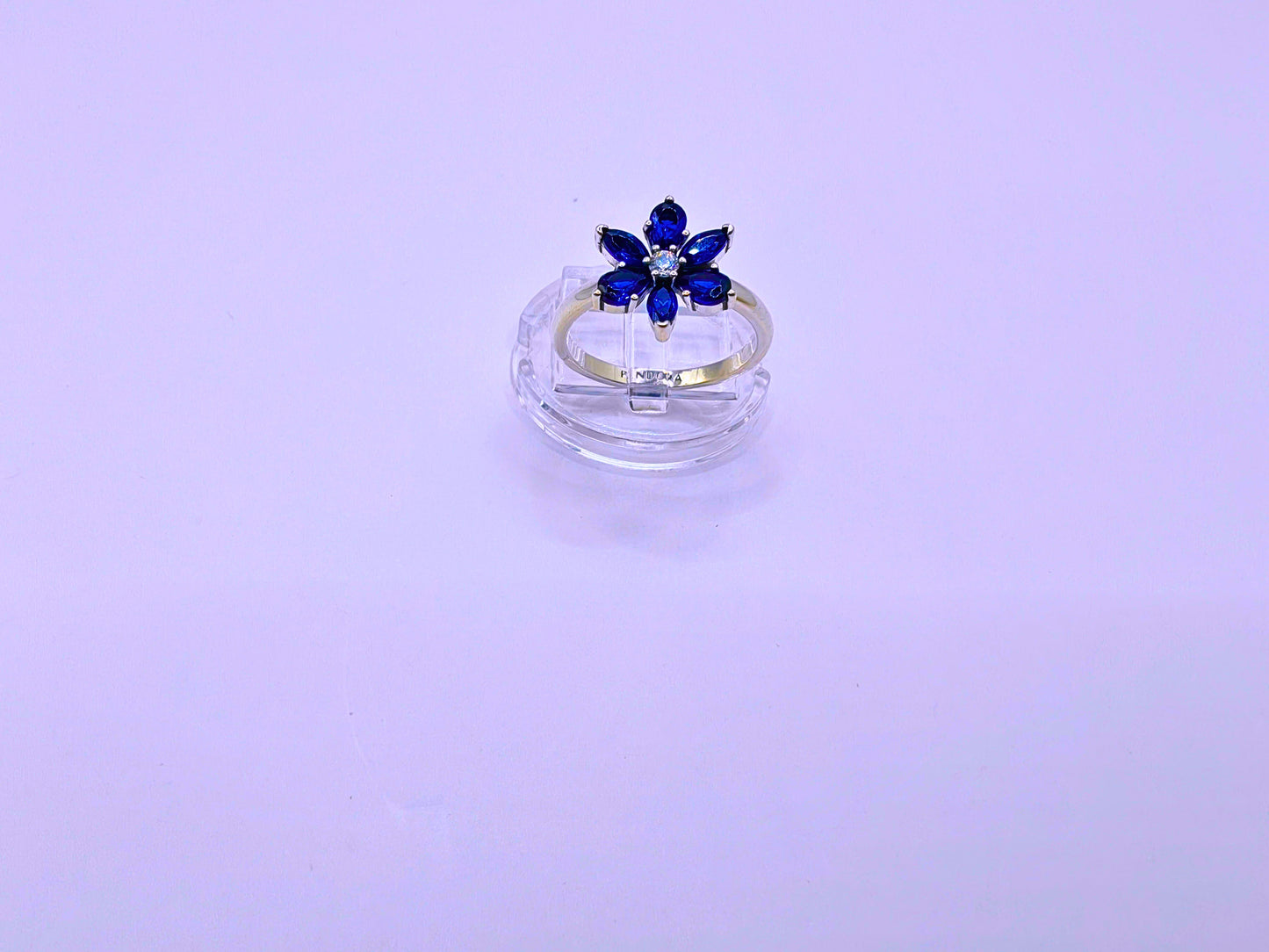 SR0051 - Anillo S925 Ley Flor Circonita Cubica Azul Marino Cerrado Calenbi