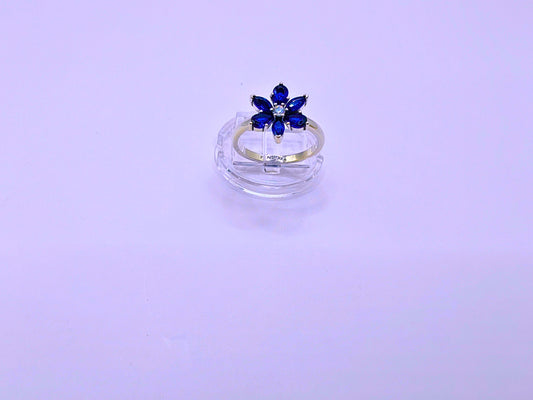 SR0051 - Anillo S925 Ley Flor Circonita Cubica Azul Marino Cerrado Calenbi