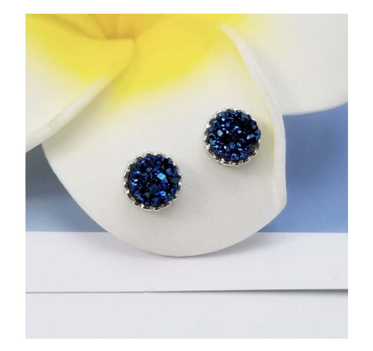 SNE0001 - Collar y Aretes S925 Ley Ágata Cristalizada "Tachuela" Calenbi Calenbi Joyería