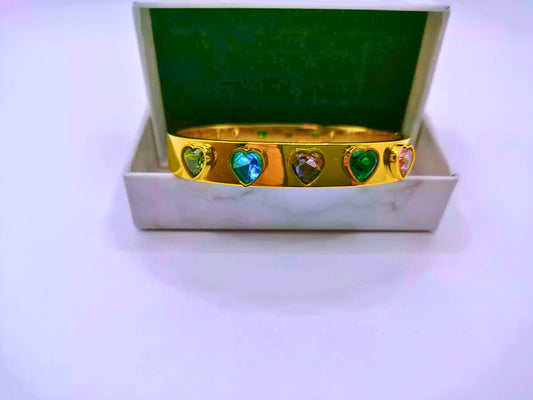 BB029 - Pulsera Acero Inoxidable Circonita Cubica Corazónes Chapa Oro 12k Calenbi
