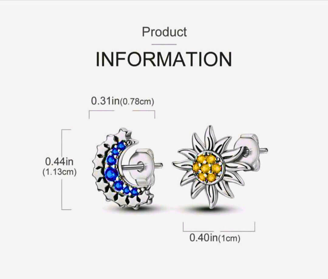 SE0001 - Aretes S925 Ley "Sol y Luna" Circonita Cubica Azul y Amarillo Calenbi Calenbi Joyería