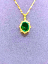 NEB0006 - Collar y Aretes Acero Titanio "Corona De Rey" Circonita Faceteada Verde Chapa Oro 14k Calenbi Calenbi Joyería