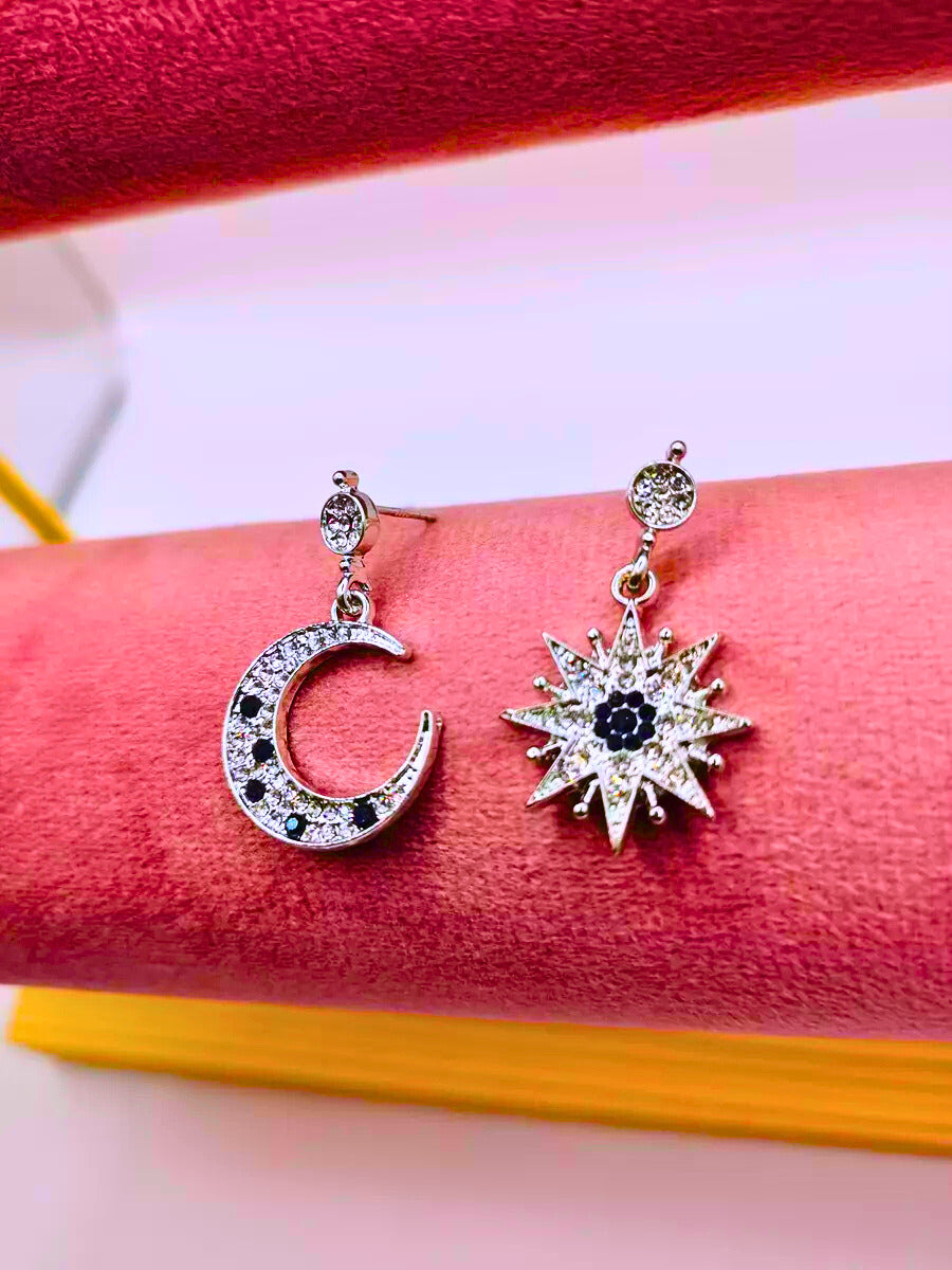 SE0003 - Pendientes S925 Ley Estrella y Luna Circonita Cubica Azul y Blanco Calenbi Calenbi Joyería
