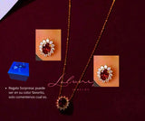Collar y Aretes S925 Ley "Rubí" Chapa Oro Rosa 14K Calenbi