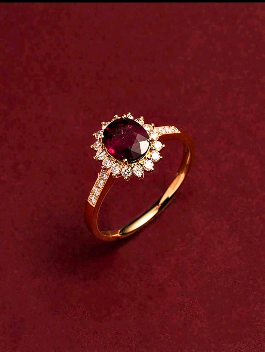 SR0043 - Anillo S925 Ley "Lujoso" Circonita Roja Cerrado Chapa Oro Rosa 10K Calenbi