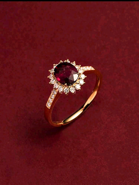 SR0043 - Anillo S925 Ley "Lujoso" Circonita Roja Cerrado Chapa Oro Rosa 10K Calenbi