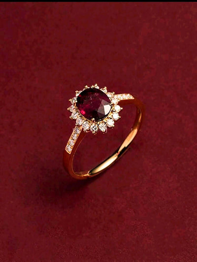 SR0043 - Anillo S925 Ley "Lujoso" Circonita Roja Cerrado Chapa Oro Rosa 10K Calenbi Calenbi Joyería