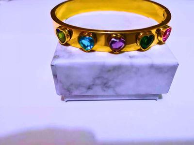 BB029 - Pulsera Acero Inoxidable Circonita Cubica Corazónes Chapa Oro 12k Calenbi Calenbi Joyería