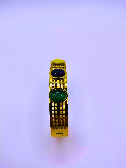 BB001 - Pulsera Acero Inoxidable A Presión Piedras Imitación Chapa Oro 12k Calenbi