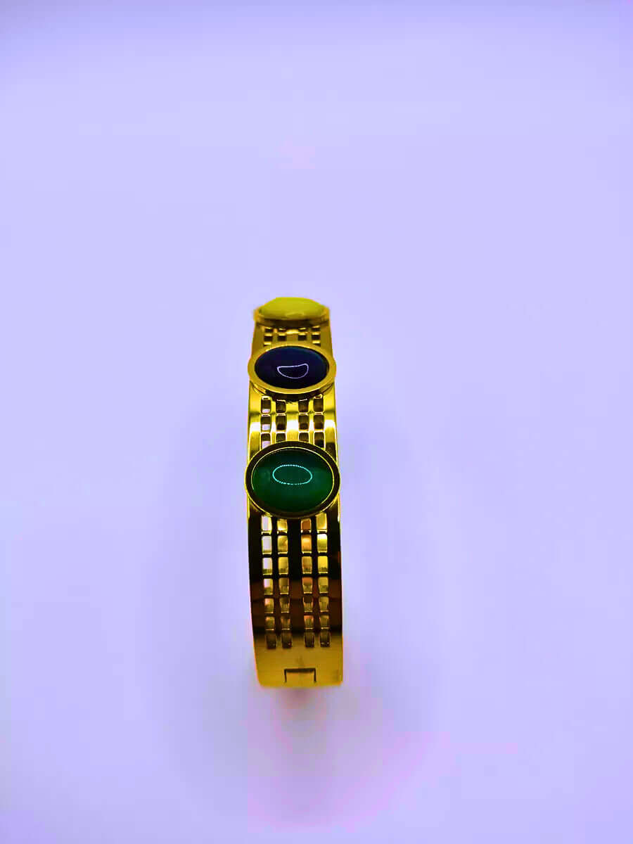 BB001 - Pulsera Acero Inoxidable A Presión Piedras Imitación Chapa Oro 12k Calenbi Calenbi Joyería