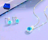 Collar y Aretes S925 Ley Mínimalista Moderno Circonita Azul Cielo Calenbi