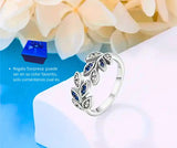 Anillo S925 Ley "Laurel Grande" Circonita Azul y Blanca Ajustable Calenbi