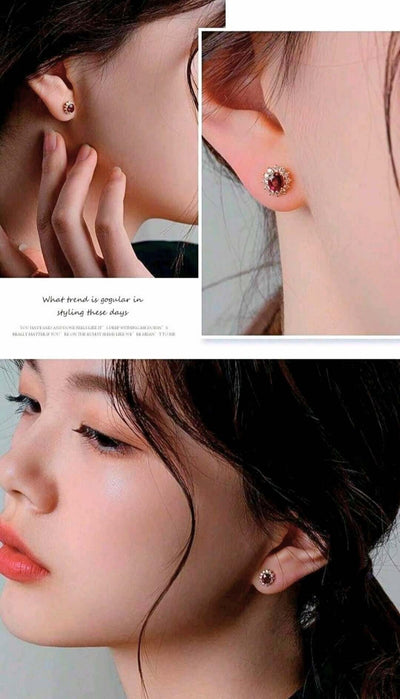 SNE0002 - Collar y Aretes S925 Ley "Rubí" Chapa Oro Rosa 14K Calenbi Calenbi Joyería