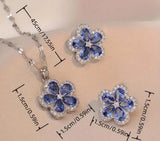 NEB0022 - Collar y Aretes Acero Inoxidable Circonita Cubica Flor Azul Calenbi Calenbi Joyería
