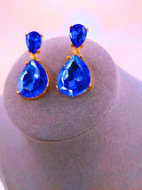 NEB0005 - Pendientes Cobre Gota Circonita Cubica Azul Chapa Oro 10k Calenbi Calenbi Joyería